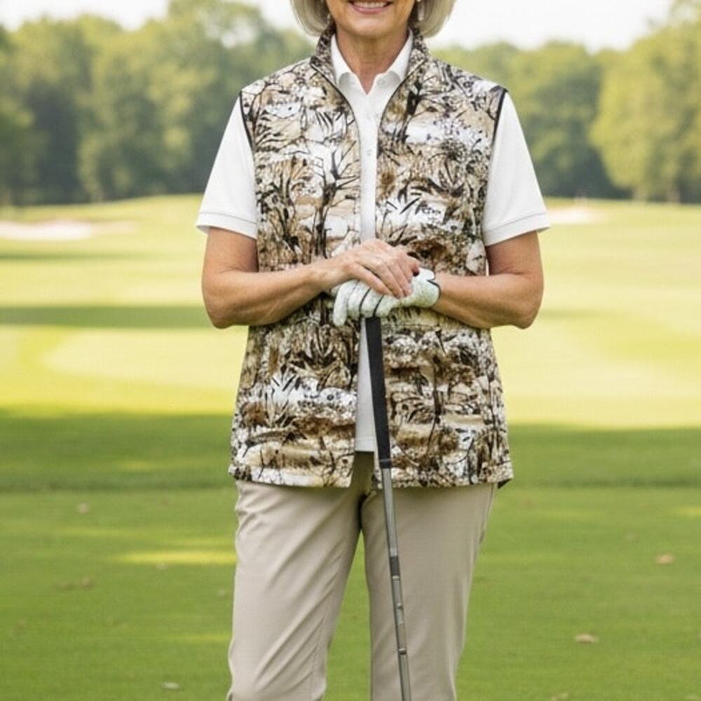 Chico's Zenergy Brown Tan Print Reversible Zip Golf Vest 3